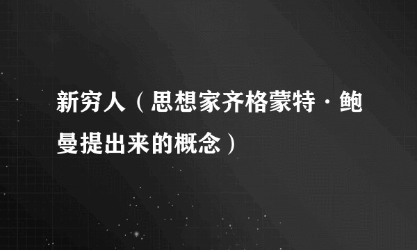 新穷人(思想家齐格蒙特·鲍曼提出来的概念)