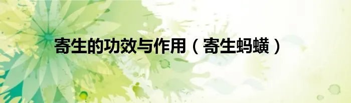 寄生的功效与作用（寄生蚂蟥）