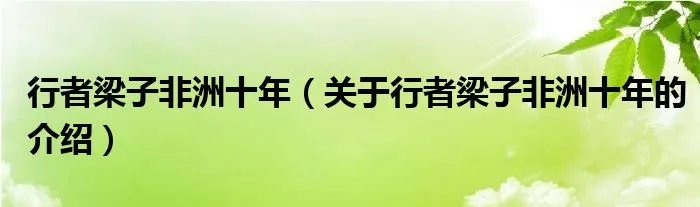 行者梁子非洲十年(关于行者梁子非洲十年的介绍)