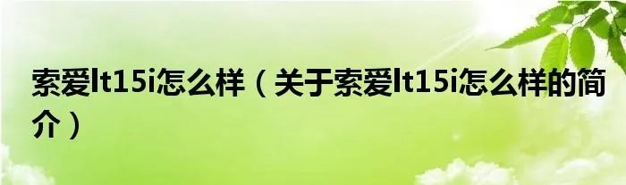 索爱lt15i怎么样（关于索爱lt15i怎么样的简介）