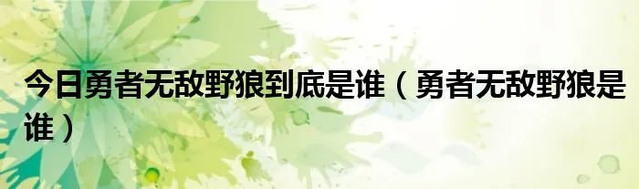 今日勇者无敌野狼到底是谁（勇者无敌野狼是谁）
