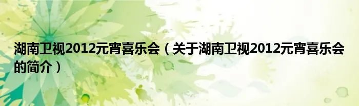 湖南卫视2012元宵喜乐会（关于湖南卫视2012元宵喜乐会的简介）