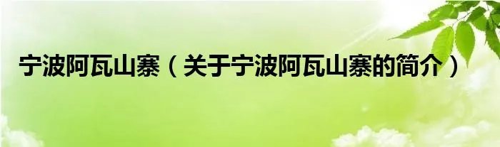 宁波阿瓦山寨（关于宁波阿瓦山寨的简介）