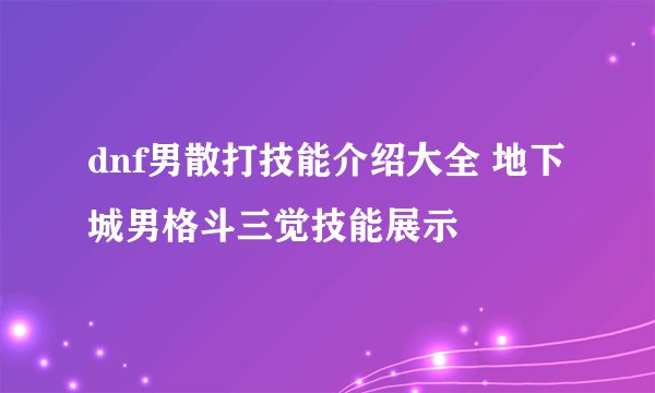 dnf男散打技能介绍大全 地下城男格斗三觉技能展示