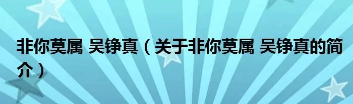 非你莫属 吴铮真（关于非你莫属 吴铮真的简介）