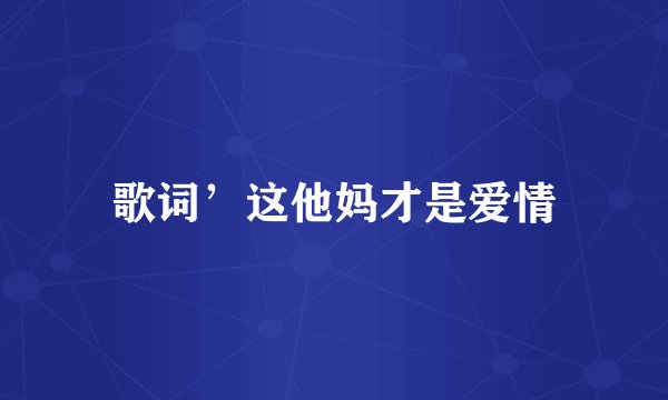 歌词’这他妈才是爱情