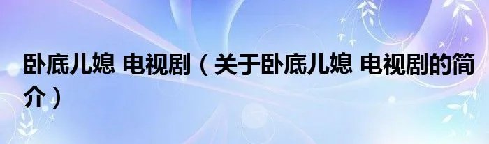 卧底儿媳 电视剧（关于卧底儿媳 电视剧的简介）