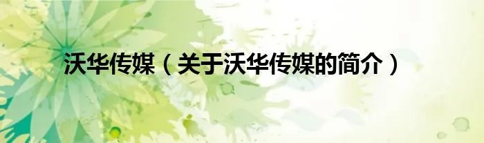 沃华传媒（关于沃华传媒的简介）
