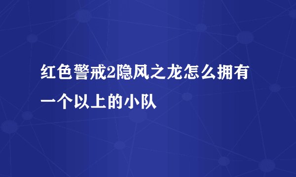 红色警戒2隐风之龙怎么拥有一个以上的小队