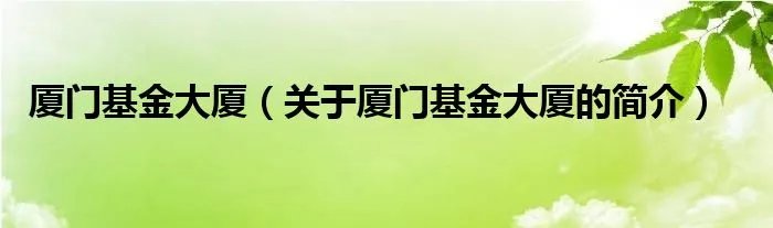 厦门基金大厦（关于厦门基金大厦的简介）