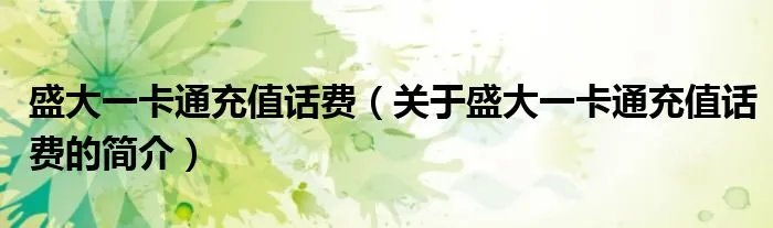 盛大一卡通充值话费（关于盛大一卡通充值话费的简介）
