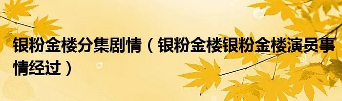 银粉金楼分集剧情（银粉金楼银粉金楼演员事情经过）