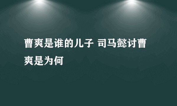 曹爽是谁的儿子 司马懿讨曹爽是为何