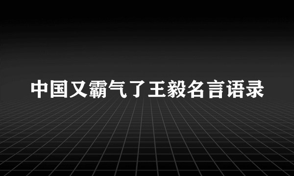 中国又霸气了王毅名言语录