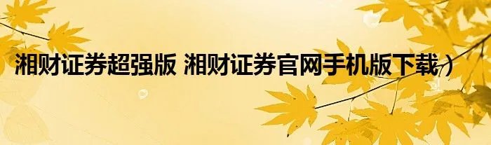 湘财证券超强版 湘财证券官网手机版下载）