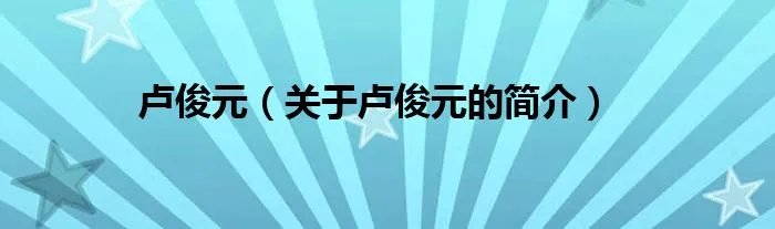 卢俊元（关于卢俊元的简介）