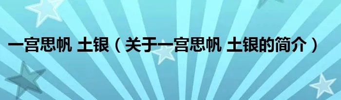 一宫思帆 土银（关于一宫思帆 土银的简介）