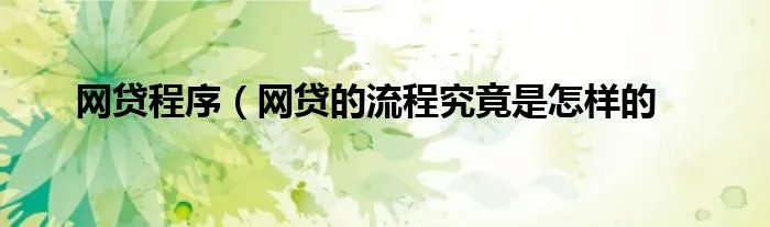 网贷程序（网贷的流程究竟是怎样的