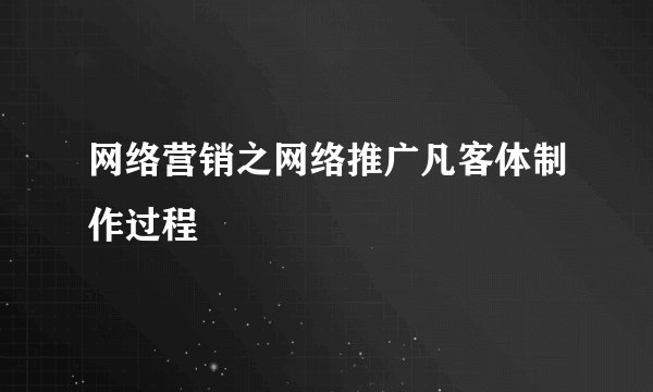 网络营销之网络推广凡客体制作过程