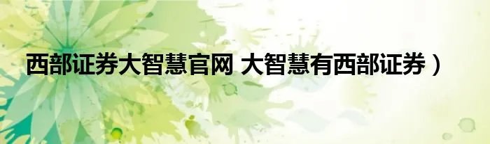 西部证券大智慧官网 大智慧有西部证券）