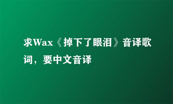 求Wax《掉下了眼泪》音译歌词，要中文音译
