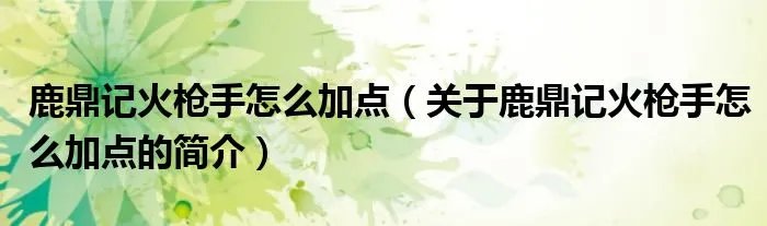 鹿鼎记火枪手怎么加点（关于鹿鼎记火枪手怎么加点的简介）