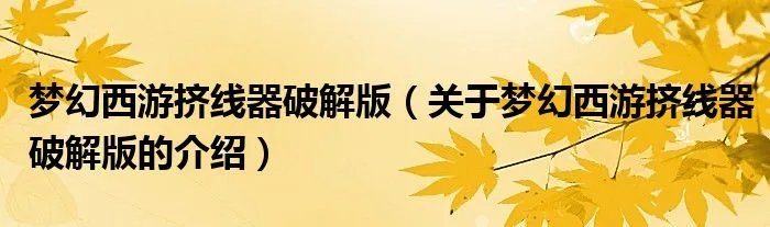 梦幻西游挤线器破解版（关于梦幻西游挤线器破解版的介绍）