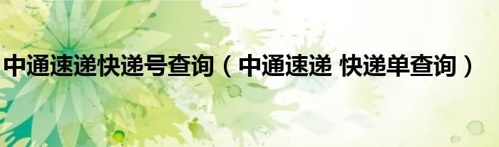 中通速递快递号查询(中通速递 快递单查询)