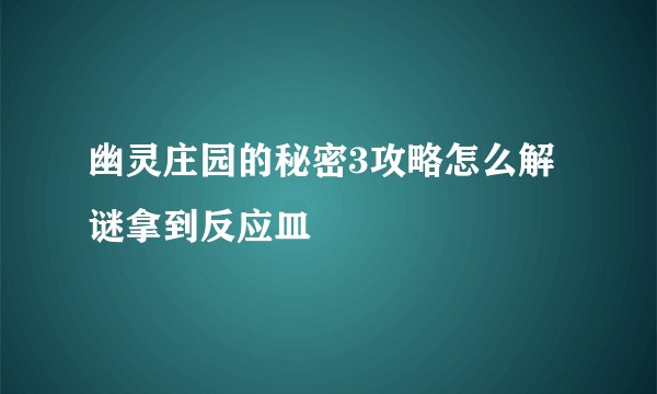 幽灵庄园的秘密3攻略怎么解谜拿到反应皿