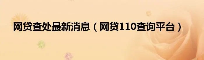 网贷查处最新消息（网贷110查询平台）