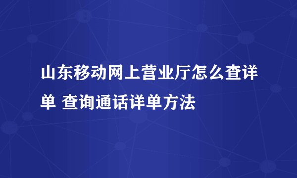 山东移动网上营业厅怎么查详单 查询通话详单方法