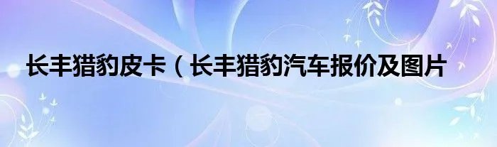 长丰猎豹皮卡（长丰猎豹汽车报价及图片