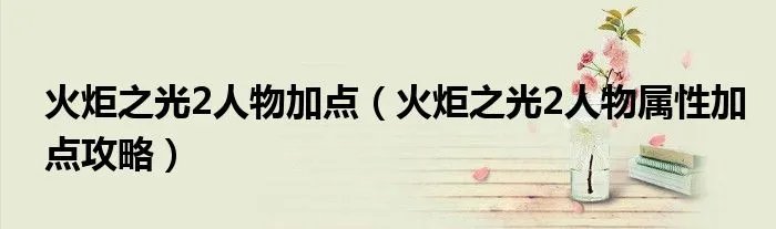火炬之光2人物加点(火炬之光2人物属性加点攻略)