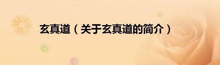 玄真道（关于玄真道的简介）