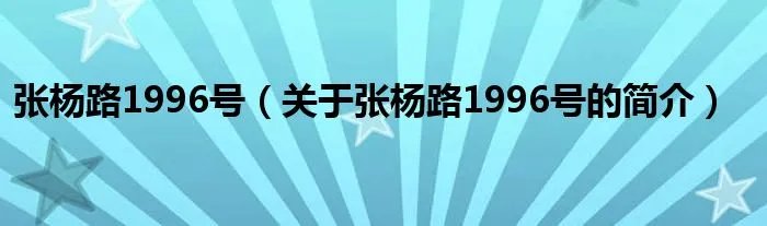 张杨路1996号(关于张杨路1996号的简介)