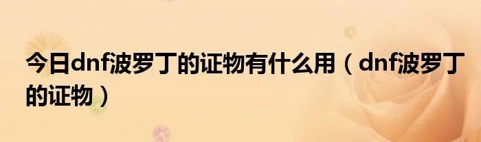 今日dnf波罗丁的证物有什么用（dnf波罗丁的证物）