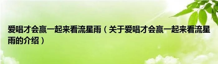 爱唱才会赢一起来看流星雨（关于爱唱才会赢一起来看流星雨的介绍）