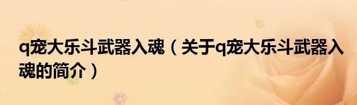 q宠大乐斗武器入魂(关于q宠大乐斗武器入魂的简介)
