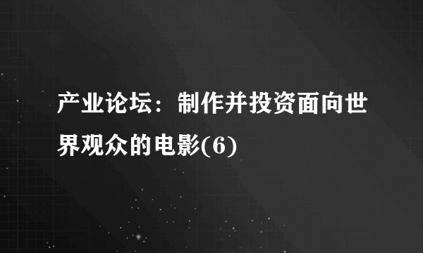 产业论坛:制作并投资面向世界观众的电影(6)
