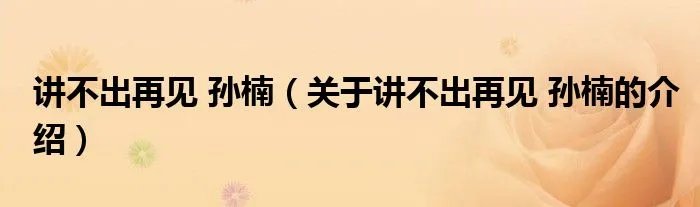 讲不出再见 孙楠（关于讲不出再见 孙楠的介绍）