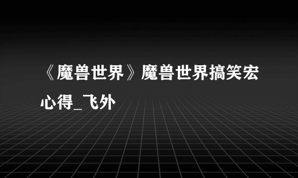 《魔兽世界》魔兽世界搞笑宏心得_飞外