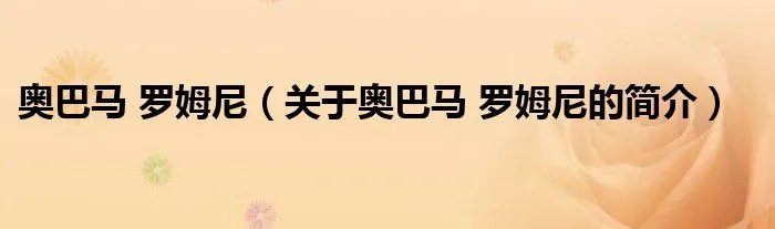 奥巴马 罗姆尼（关于奥巴马 罗姆尼的简介）