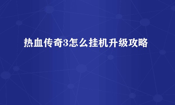 热血传奇3怎么挂机升级攻略