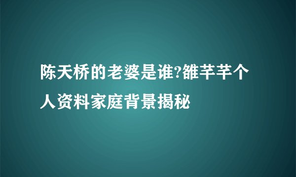 陈天桥的老婆是谁?雒芊芊个人资料家庭背景揭秘