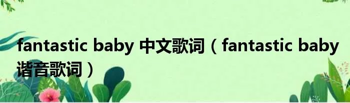 fantastic baby 中文歌词(fantastic baby谐音歌词)
