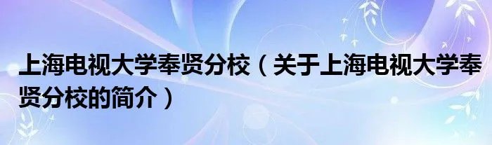 上海电视大学奉贤分校（关于上海电视大学奉贤分校的简介）