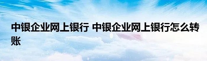 中银企业网上银行 中银企业网上银行怎么转账