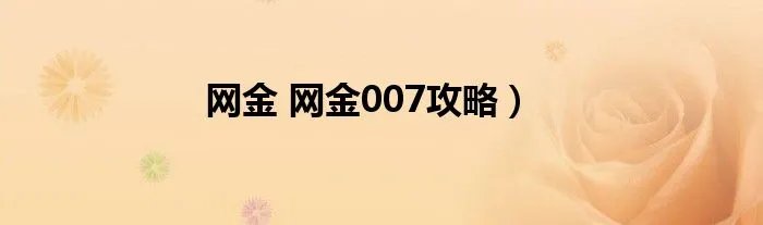 网金 网金007攻略)