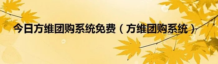 今日方维团购系统免费（方维团购系统）