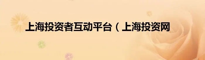 上海投资者互动平台（上海投资网